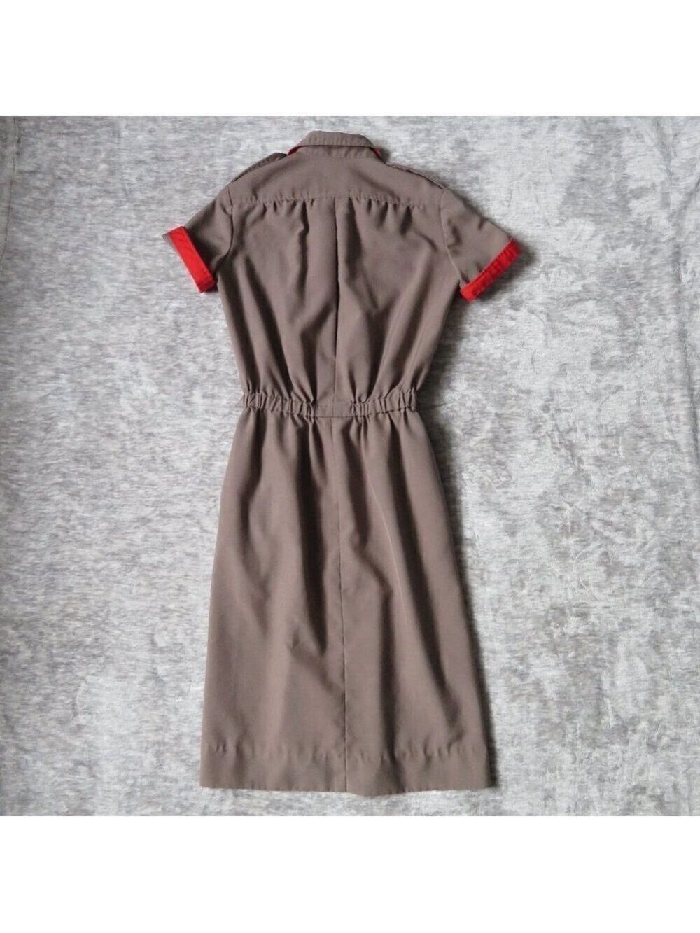 Vintage Button Down Shirt Dress Girl Scout Brownie Uniform Style Stretch Waist - Picture 11 of 16